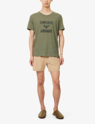 Shop Emporio Armani Men's Militare Logo Text-embroidered Relaxed-fit Cotton And Linen-blend T-shirt