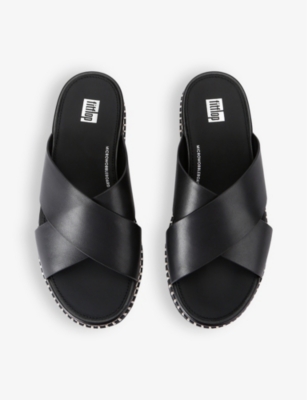 Fitflop Eloise Espadrille Wedge Cross Slide Sandals In Black