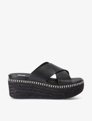 Fitflop Eloise Espadrille Wedge Cross Slide Sandals In Black