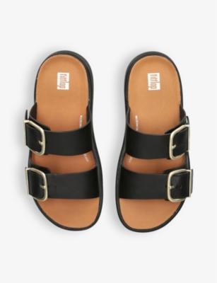 Shop Fitflop Women's Black Gen-ff Two-buckle Leather Sandals