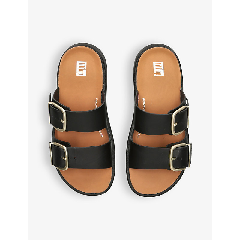 Shop Fitflop Gen-ff Two-buckle Leather Sandals In Black