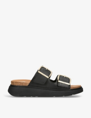 Shop Fitflop Women's Black Gen-ff Two-buckle Leather Sandals