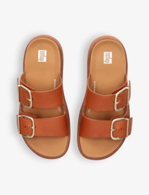 FITFLOP WOMENS TAN GEN-FF TWO-BUCKLE LEATHER SANDALS 