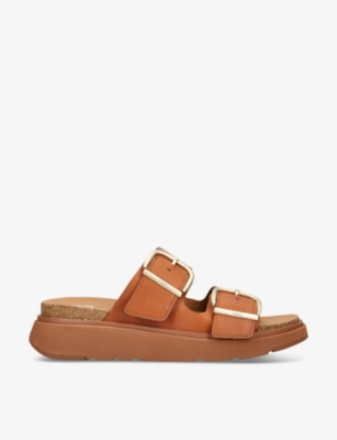 Fitflop Men Gen-Ff Buckle Two-Bar Leather Slides |GY8-592| Light Tan