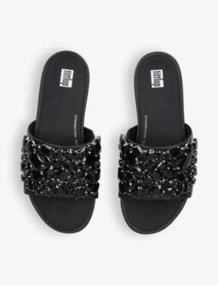 Shop Fitflop Women's Black Gracie Jewel-embellished Leather Sandals