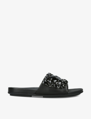 Shop Fitflop Women's Black Gracie Jewel-embellished Leather Sandals