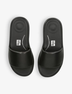 Shop Fitflop Iqushion Deluxe Ergonomic Leather Slides In Black