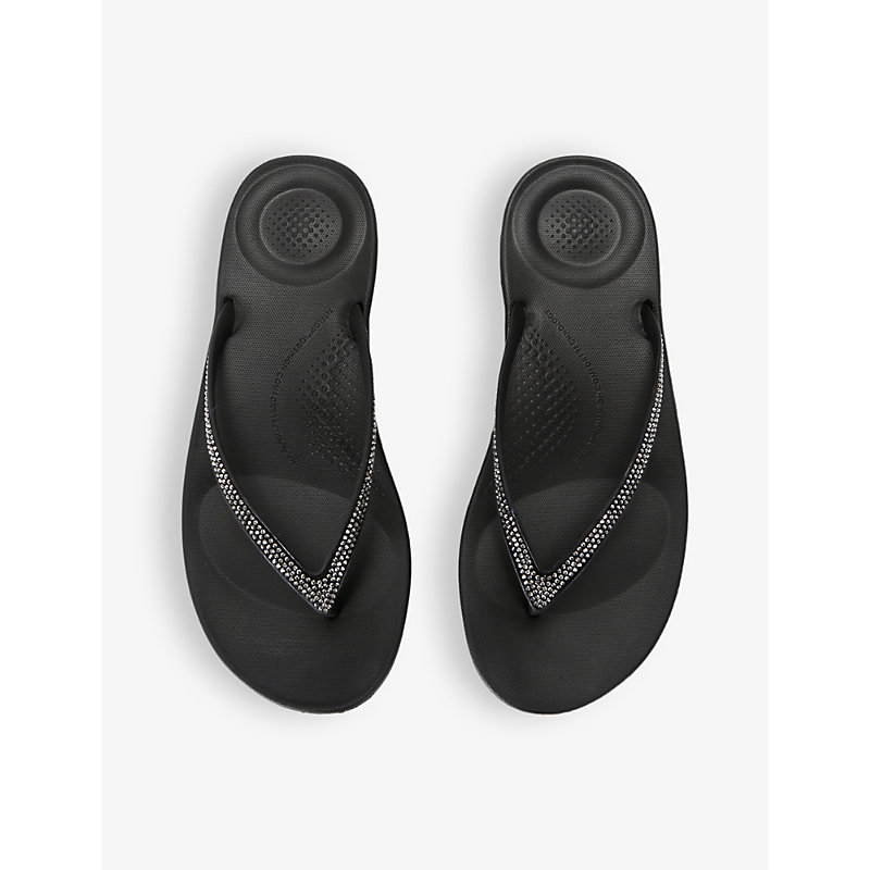 Shop Fitflop Women's Black Iqushion Deluxe Ergonomic Leather Slides