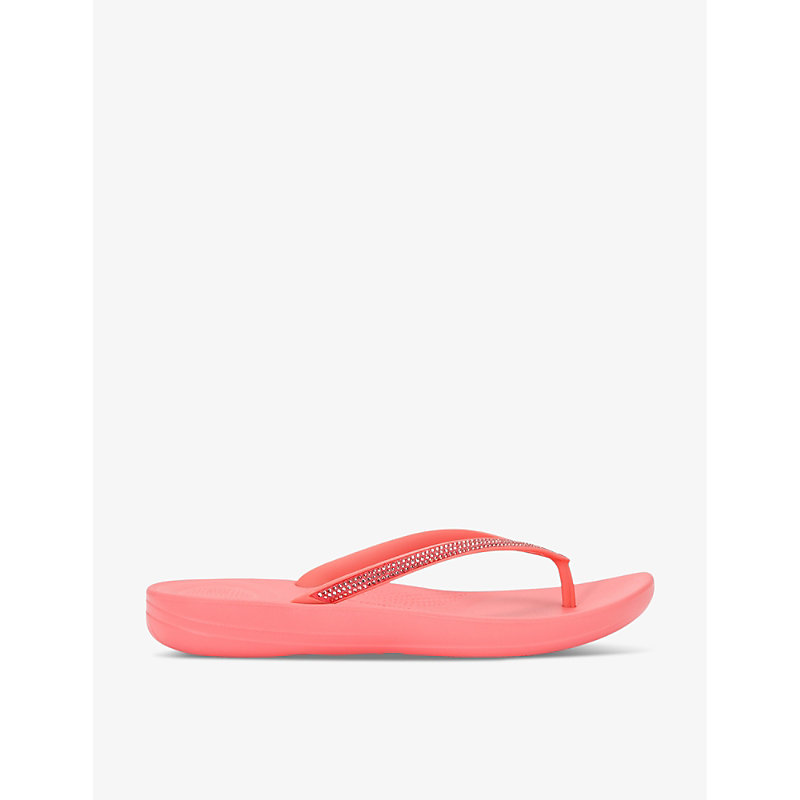 Fitflop Fuchsia Iqushion Deluxe Ergonomic Leather Slides In Pink