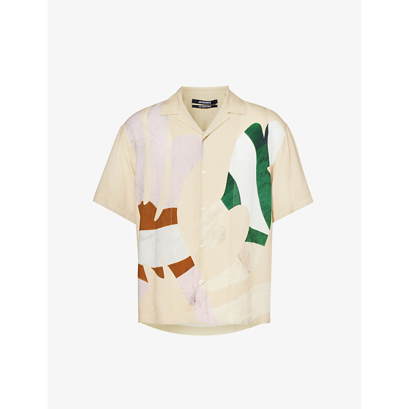Shop Jacquemus La Chemise Jean Abstract-print Woven Shirt In Print Beige