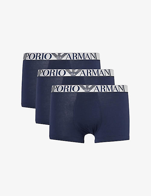 EMPORIO ARMANI: Branded-waistband pack of three stretch-cotton trunks