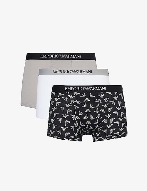 EMPORIO ARMANI: Branded-waistband pack of three cotton-jersey trunks