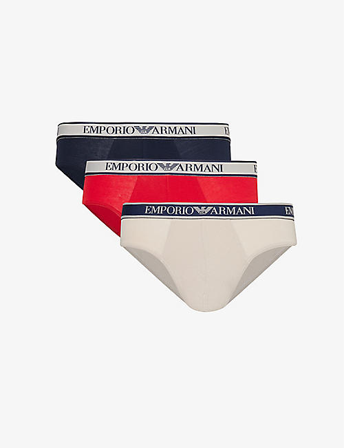 EMPORIO ARMANI: Branded-waistband pack of three stretch-cotton briefs