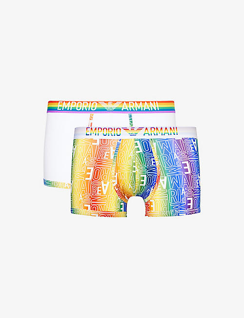 EMPORIO ARMANI: Rainbow-logo pack of two stretch-cotton trunks