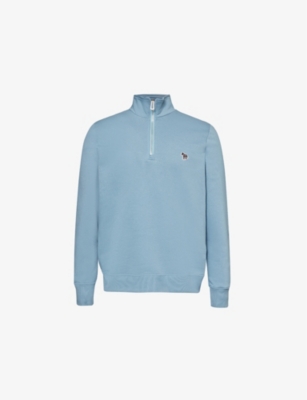 Shop Ps By Paul Smith Men's Blue Zebra-patch High-neck Organic-cotton Sweatshirt