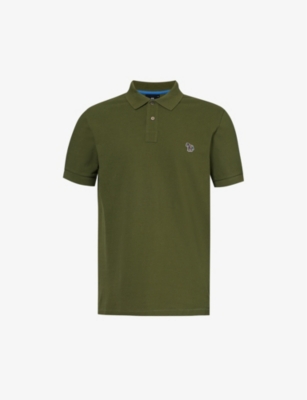 Shop Ps By Paul Smith Men's Green Zebra-embroidered Cotton-piqué Polo Shirt