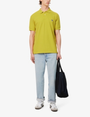 Shop Ps By Paul Smith Men's Yellow Zebra-embroidered Cotton-piqué Polo Shirt