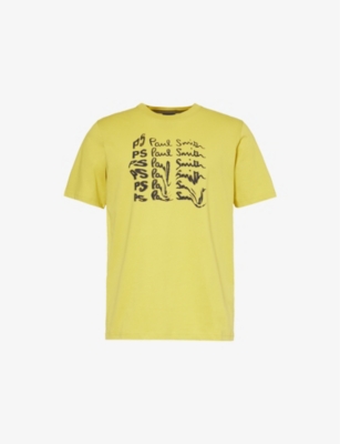 Ps By Paul Smith Mens Yellow Wavy Logo-print Organic-cotton T-shirt