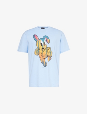 Ps By Paul Smith Mens Blue Painted Bunny Graphic-print Organic-cotton T-shirt