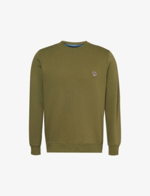 Ps By Paul Smith Mens Olive Green Zebra Brand-embroidered Cotton-jersey Sweatshirt