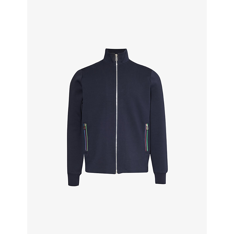 Ps By Paul Smith Mens Blue Funnel-neck Zipped-pocket Cotton-blend Jacket