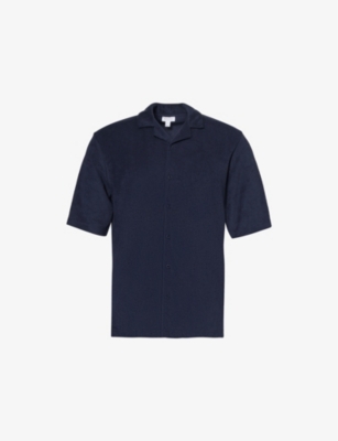 Shop Sunspel Mens Vy Camp-collar Regular-fit Toweling Cotton Shirt In Navy