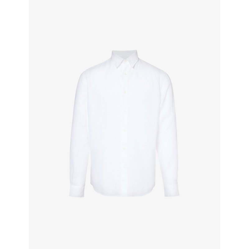 Sunspel Mens White Curved-hem Regular-fit Linen Shirt