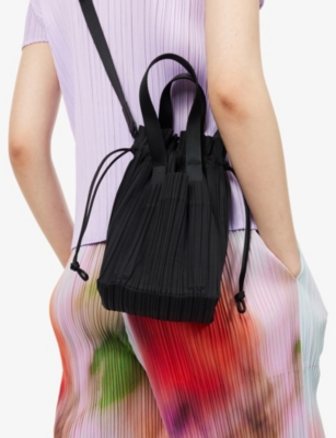 Shop Issey Miyake Pleats Please  Black Pleated Woven Tote Bag