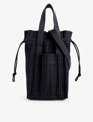 Shop Issey Miyake Pleats Please  Black Pleated Woven Tote Bag