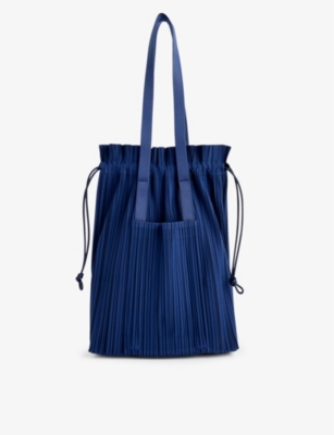 Issey Miyake Pleats Please  Womens Navy Pleated Woven Tote Bag