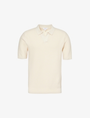 Sunspel Mens Ecru Spread-collar Relaxed-fit Cotton-knit Polo Shirt