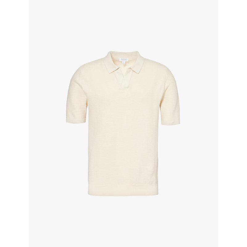 Sunspel Mens Ecru Spread-collar Relaxed-fit Cotton-knit Polo Shirt