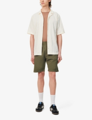 Shop Sunspel Mens Khaki Elasticated-waist Relaxed-fit Cotton And Linen-blend Shorts