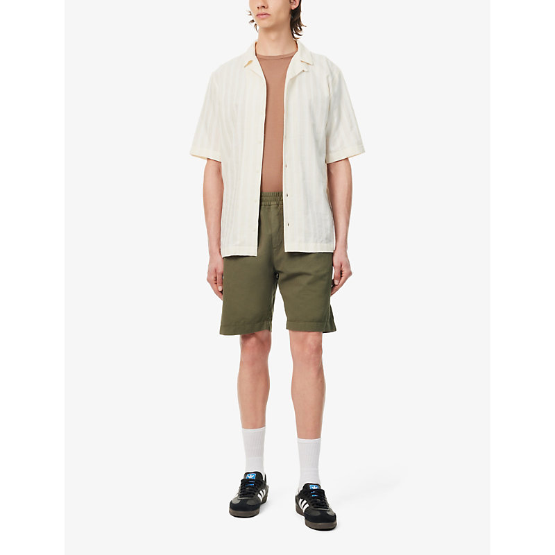 Shop Sunspel Men's Khaki Elasticated-waist Relaxed-fit Cotton And Linen-blend Shorts