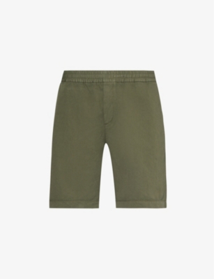 Sunspel Mens Khaki Elasticated-waist Relaxed-fit Cotton And Linen-blend Shorts