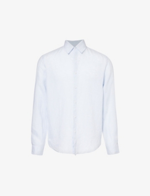 Sunspel Mens Light Blue Melange Curved-hem Regular-fit Linen Shirt
