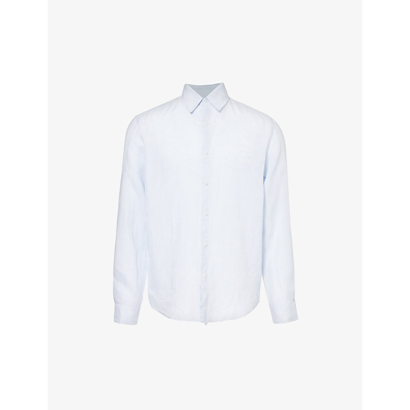 Sunspel Mens Light Blue Melange Curved-hem Regular-fit Linen Shirt
