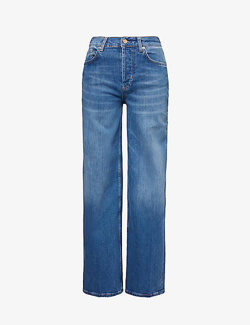 RAILS: Getty brand-patch wide-leg high-rise stretch-denim jeans