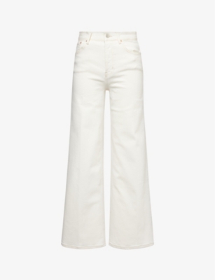 Shop Rails Getty Brand-patch Wide-leg High-rise Stretch-denim Jeans In Vintage Ecru