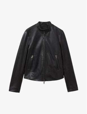 REISS Darby zip up leather biker jacket Selfridges
