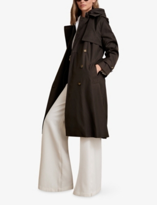 Reiss Womens Chocolate Brown Azura Double-breasted Woven Trench Coat In Brown