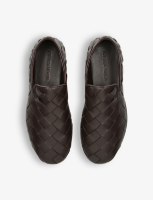 Bottega Veneta Leather Intrecciato Sunday Slippers In Dark Brown