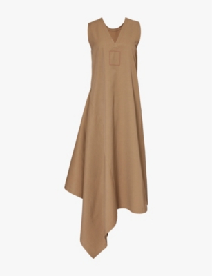 UMA WANG: Aura asymmetric-hem cotton-blend midi dress