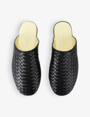 Shop Bottega Veneta Mens Intrecciato-weave Slip-on Leather Mules Black/comb