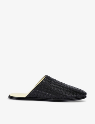 Shop Bottega Veneta Mens Intrecciato-weave Slip-on Leather Mules Black/comb