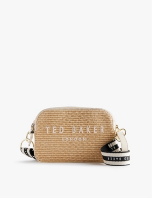 TED BAKER: Stelio logo-embroidered leather and raffia cross-body bag