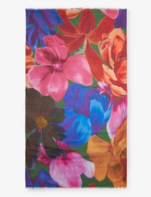 Penniia floral-print frayed-trim woven scarf