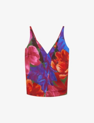 TED BAKER: Atheri floral-print V-neck woven cami top