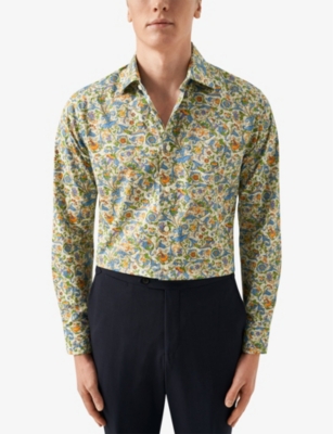 Shop Eton Men's White Signature Floral-print Slim-fit Cotton Shirt