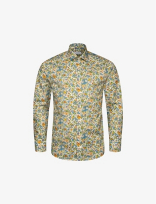 Shop Eton Men's White Signature Floral-print Slim-fit Cotton Shirt